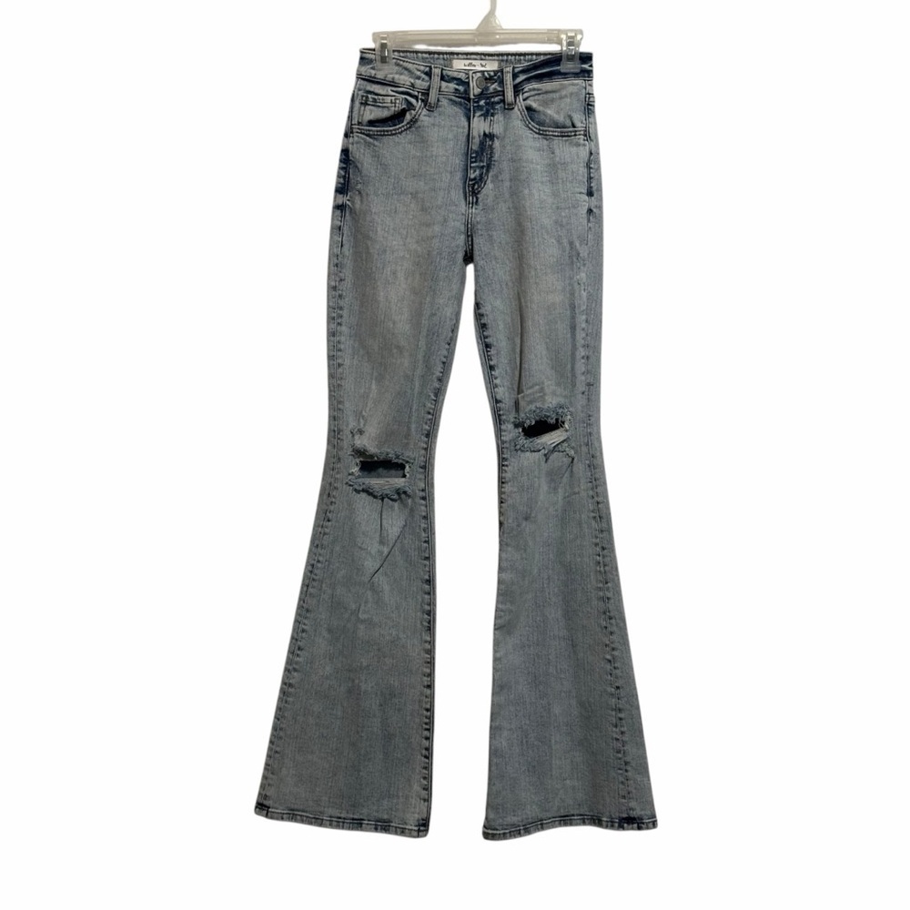 Willow+Root Jeans Blue Flared Out 70s Distressed Light Acid Wash Sz 25